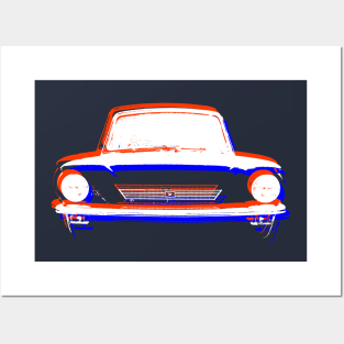 Hillman Imp British classic car monoblock red white blue Posters and Art